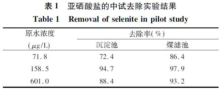 表1 亞硒酸鹽的中試去除實(shí)驗結果